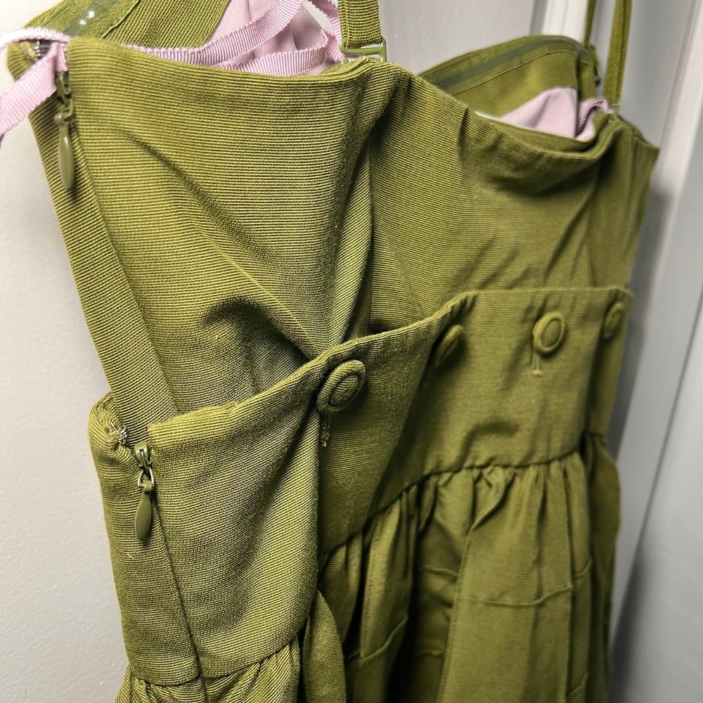 Women's Maeve Anthropologie Green Button Dress Silk Blend Size 4P - Picture 7 of 8